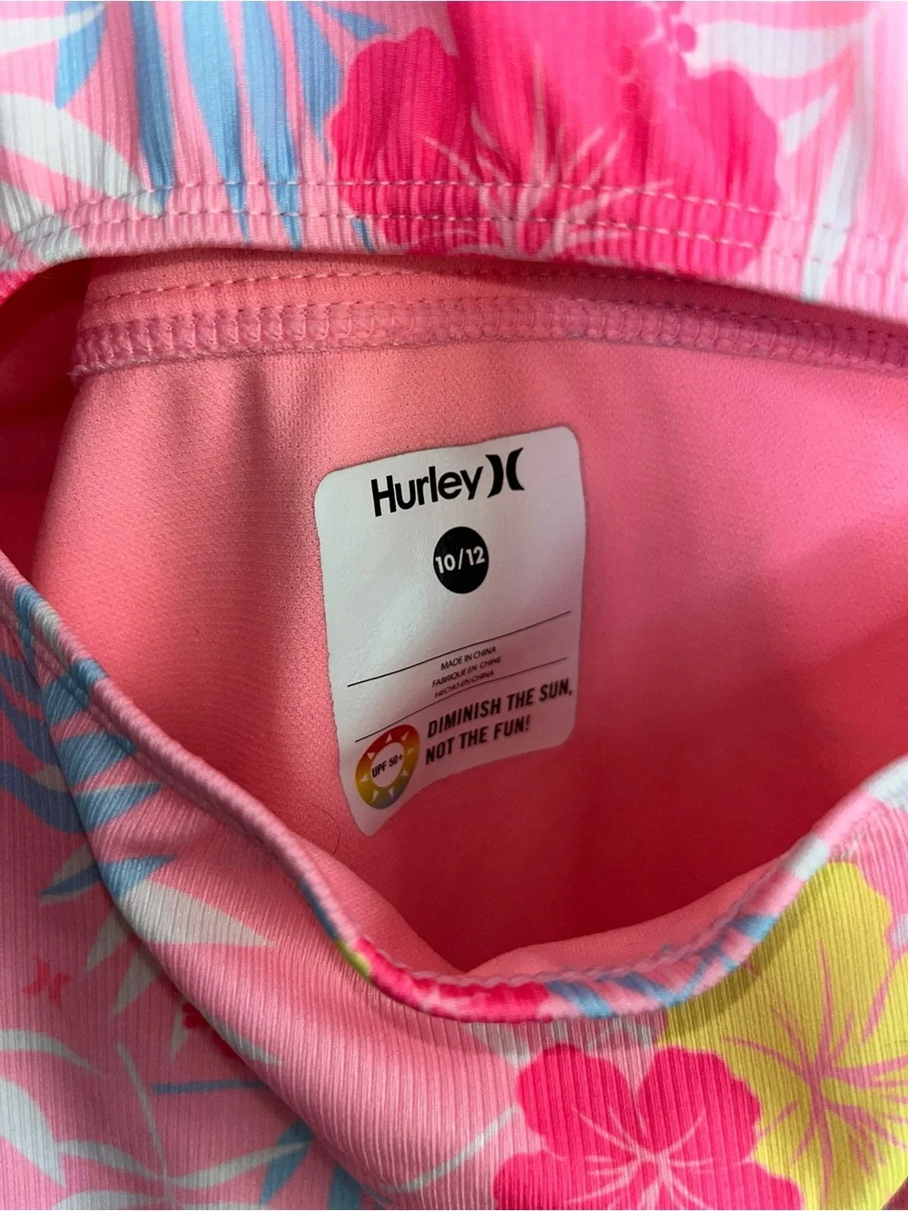 Hurley Girls 10/12 Pink Tropical Floral Cutout One Piece Swimsuit